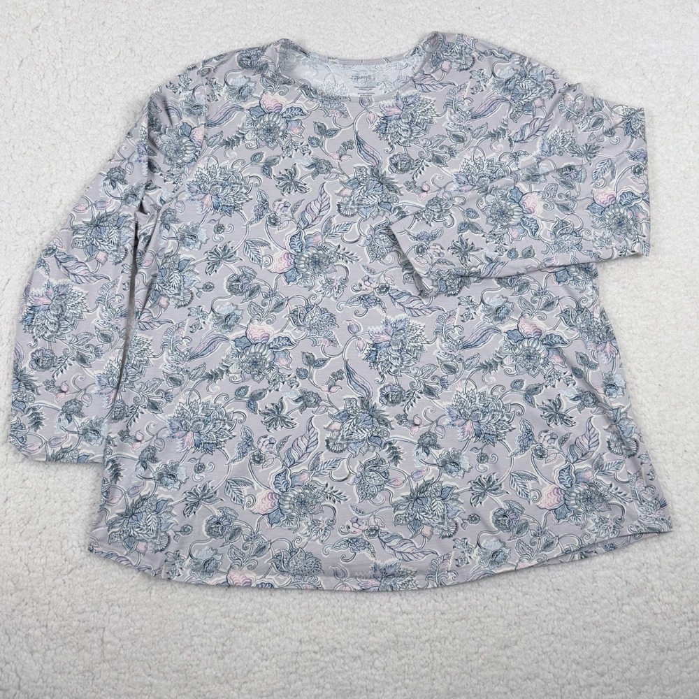 Pure Jill J Jill Womens 2X Pima Cotton Floral Paisley Long Sleeve Shirttail Tee - Picture 2 of 8